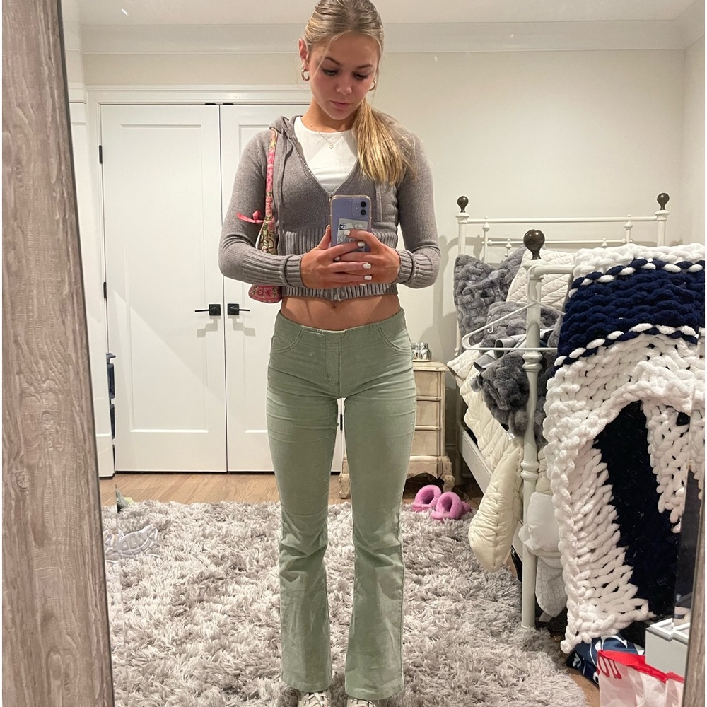 Free People Light Green Pull on Low rise corduroy flared pants